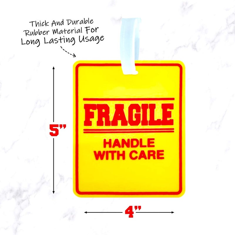 Jayour 2 Pack - Bright and Large Luggage Tags - Fragile - Handle with Care - 5x4 Inch Size - Great for Luggage or Any Travel Bag - Image 2